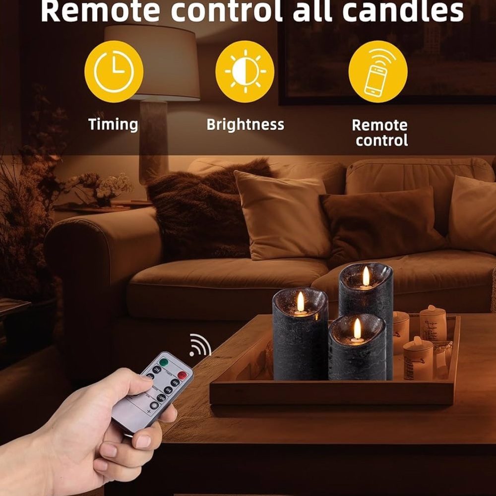 SET/3 Flameless Flickering Black Candles Remote:Halloween, Goth, Romance, Spooky - Picture 7 of 12